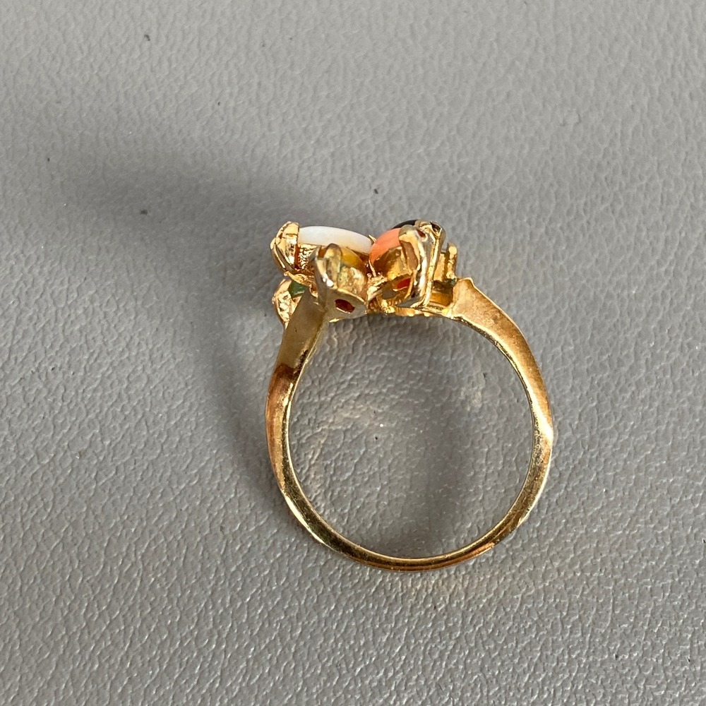 Vintage Gold Tone Multi Stone Cluster Ring Jade Tiger Eye Onyx Opal Sz 4.25 - Picture 6 of 14